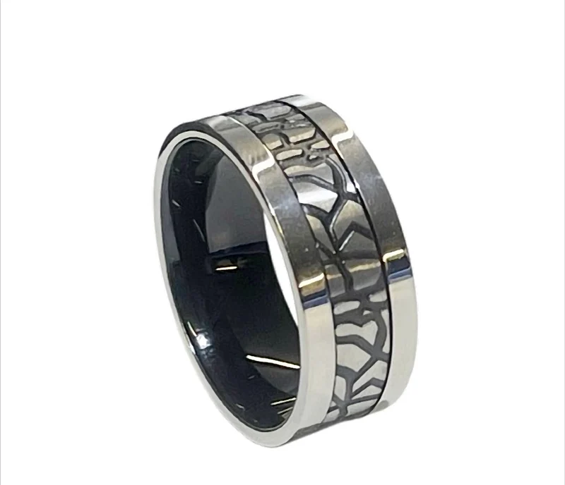 Shadow Mosaic Ring Bandring aus Edelstahl, 10 mm breit