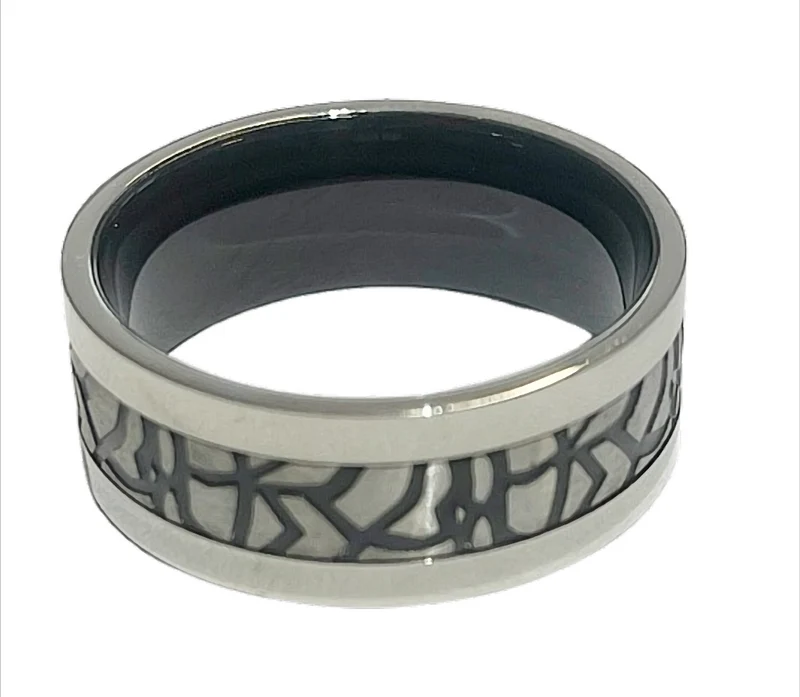 Shadow Mosaic Ring Bandring aus Edelstahl, 10 mm breit