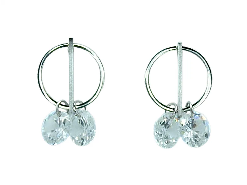 Twin Crystal Halo Ohrstecker mit Kristall-Anhängern – Edelstahl, ca. 23 mm