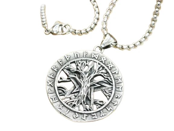 Runenbaum Amulett „Ewige Wurzeln“ Edelstahlkette mit Runen-Anhänger „Lebensbaum“