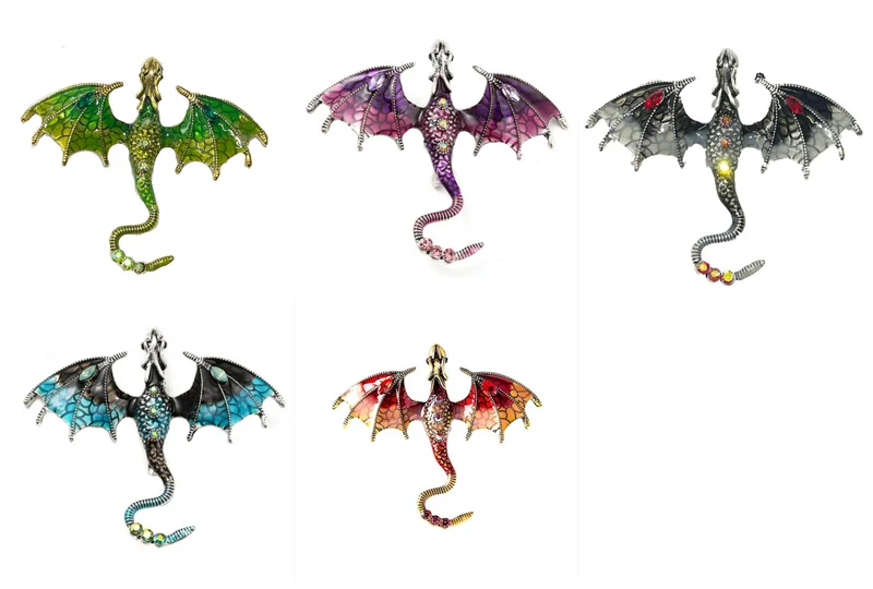Mystische Anstecknadel Brosche Drachen Dragon verschiedene Farben