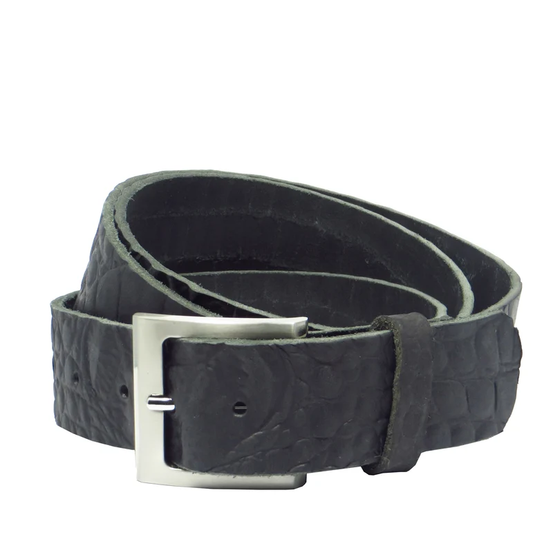 Ledergürtel 4 cm breit schwarz mit Krokoprägung Büffelleder