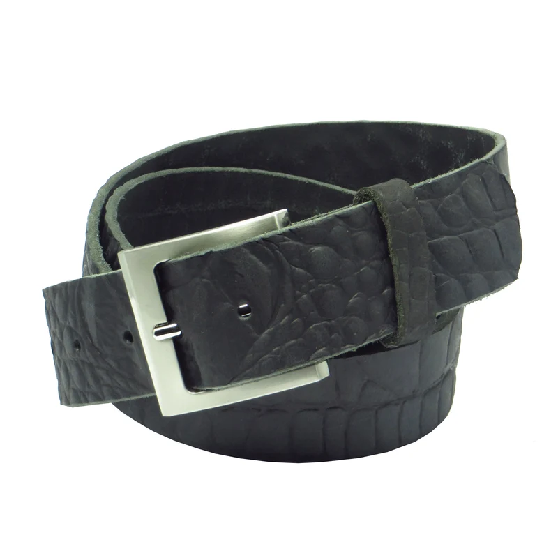 Ledergürtel 4 cm breit schwarz mit Krokoprägung Büffelleder