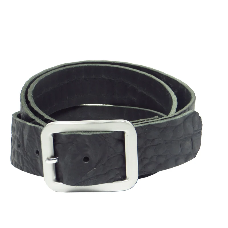 Ledergürtel 4 cm breit schwarz mit Krokoprägung Büffelleder