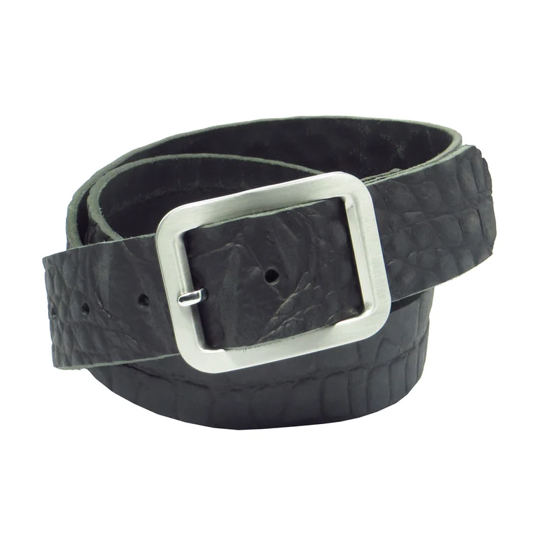 Ledergürtel 4 cm breit schwarz mit Krokoprägung Büffelleder