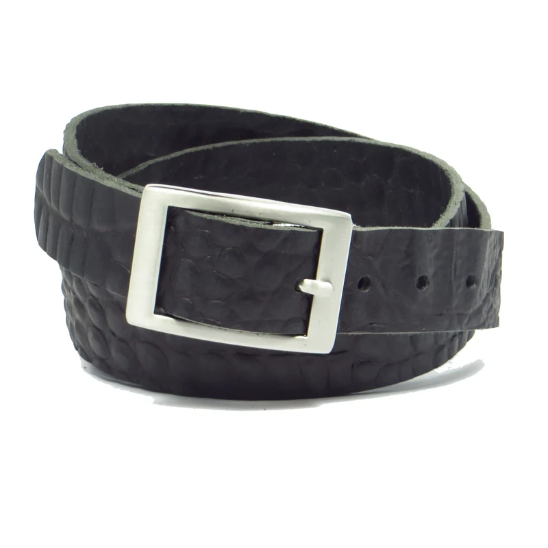 Ledergürtel 3 cm breit schwarz mit Krokoprägung Büffelleder