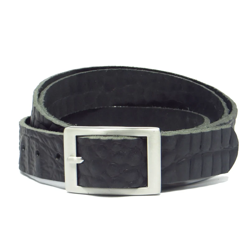 Ledergürtel 3 cm breit schwarz mit Krokoprägung Büffelleder
