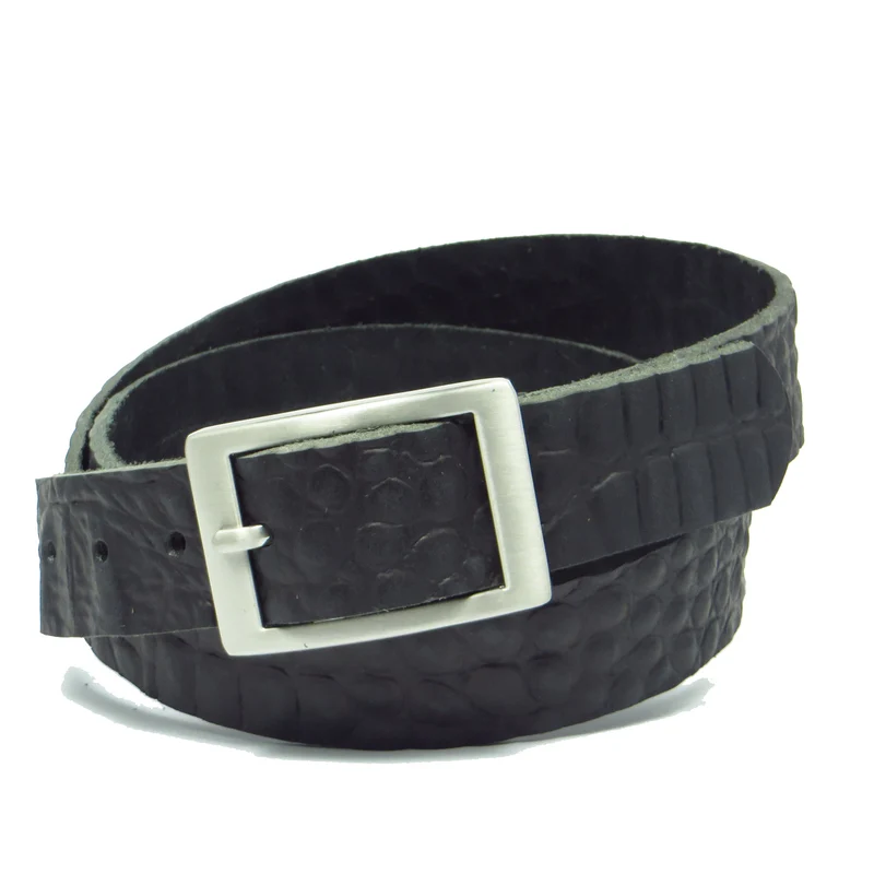 Ledergürtel 3 cm breit schwarz mit Krokoprägung Büffelleder