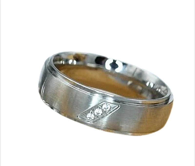 Silver Trinity Line Ring Bandring Partnerring mit 3 Zirkonia Edelstahl, 7 mm