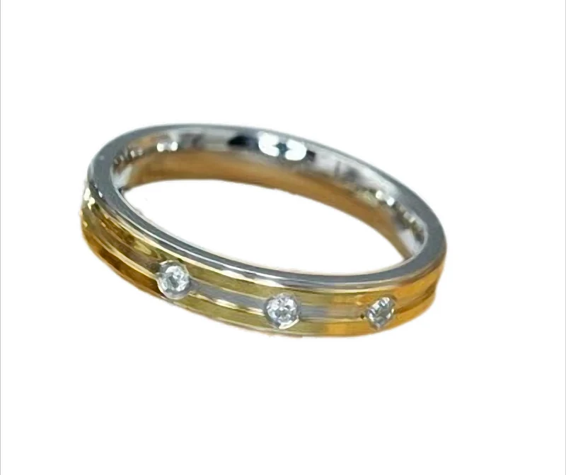 Golden Spark Trio Ring Bandring Partnerring Edelstahl mit Zirkonia, 4 mm