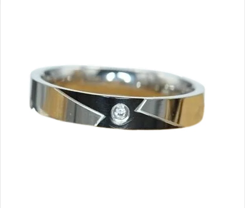 Crystal Line Ring Bandring Partnerring mit Zirkonia Edelstahl 4 mm breit