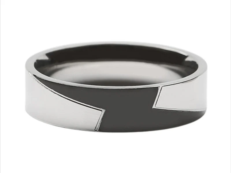 Dual Edge Ring Bandring Partnerring schwarz silber Edelstahl 6 mm breit