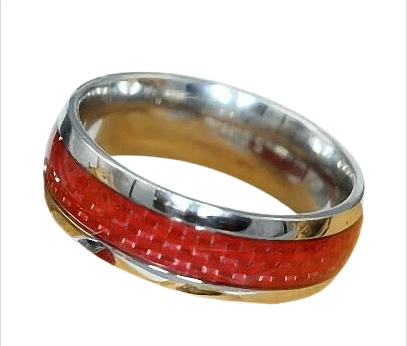 Red Core Ring Bandring Partnerring mit rotem Strukturband Edelstahl, 8 mm breit