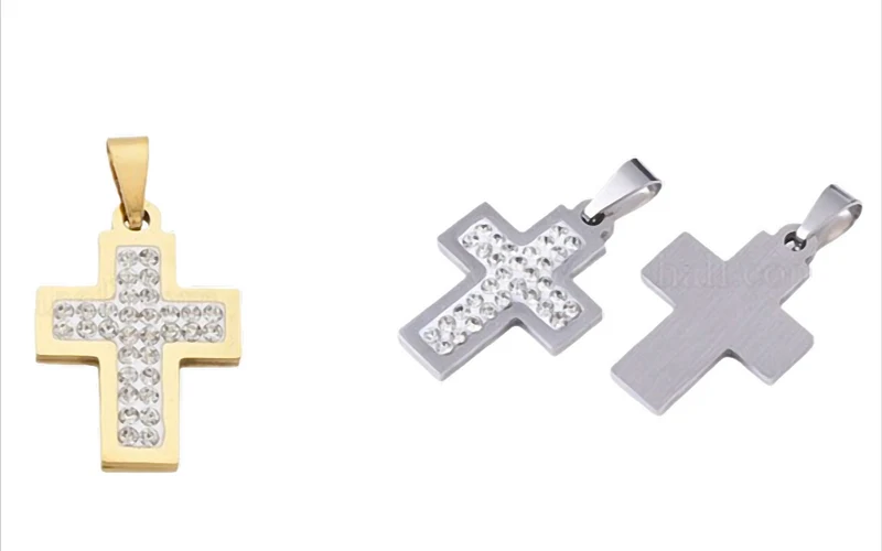 Spark Mini Cross Kreuz-Anhänger Edelstahl mit Zirkonia – 24 × 17 mm