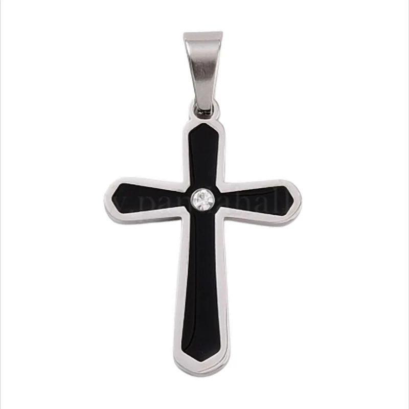 Midnight Faith Cross Kreuz-Anhänger Edelstahl mit schwarzer Einlage und Zirkonia