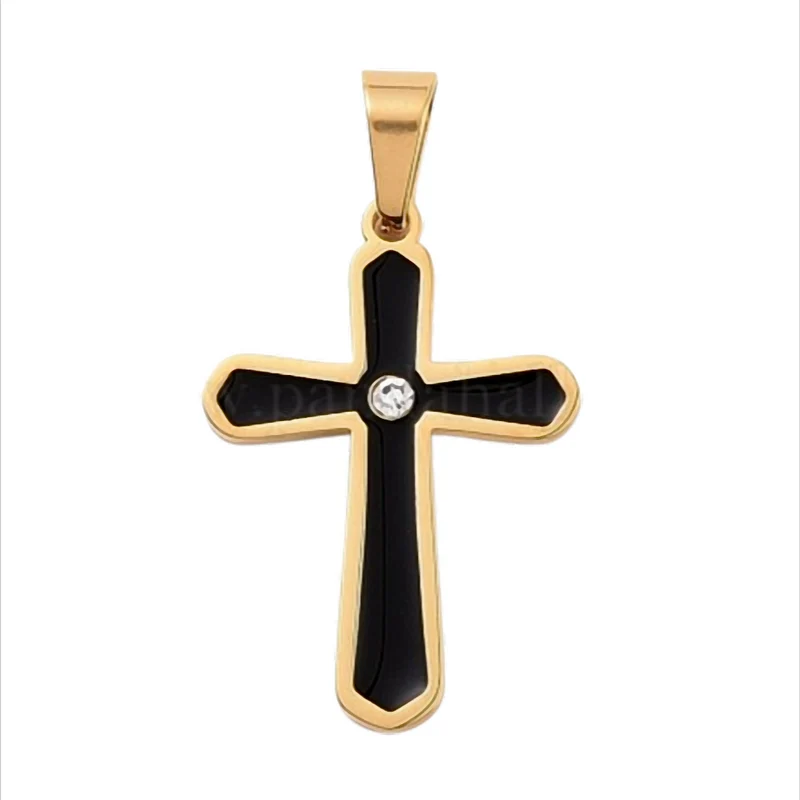 Midnight Faith Cross Kreuz-Anhänger Edelstahl mit schwarzer Einlage und Zirkonia