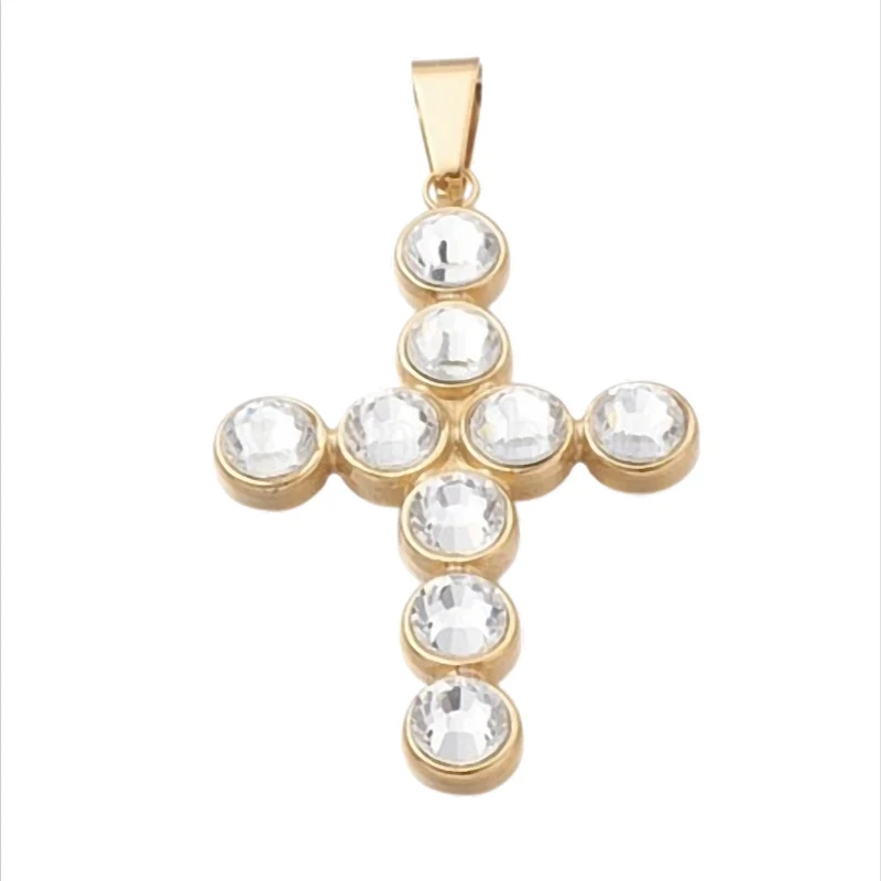 Golden Radiance Cross Kreuz-Anhänger Goldoptik mit Zirkonia – 50 × 32 × 6,5 mm