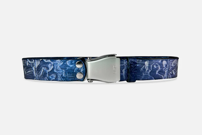 TOTENKOPF-GÜRTEL BLAU SCHIMMERND/SILBER