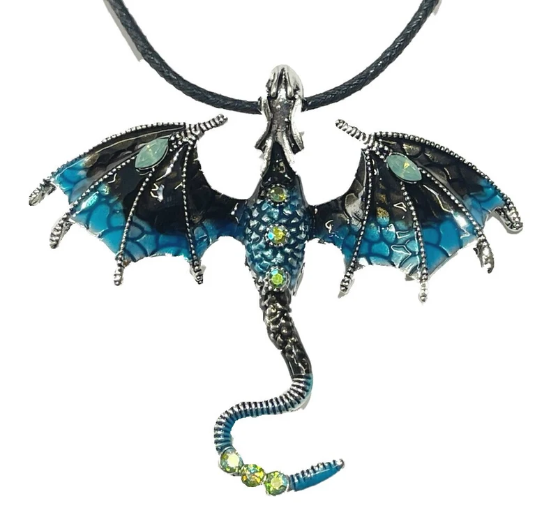 Kette Halskette Modeschmuck mit Anhänger Drachen Dragon verschiedene Farben