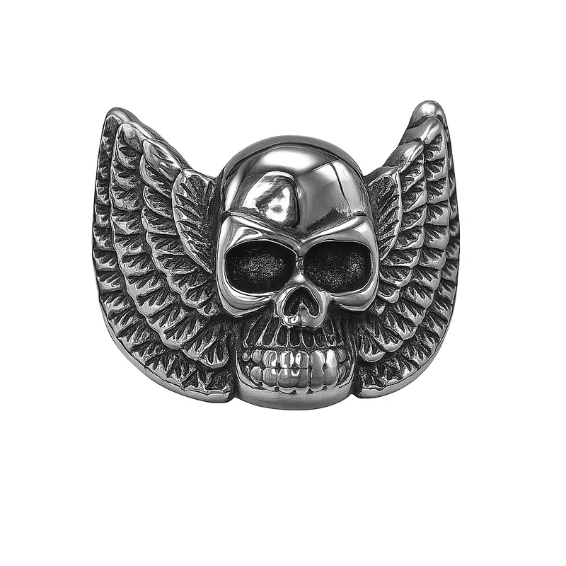 Ring Edelstahl „Winged Skull Power“ – Totenkopf mit Flügeln Biker Rocker