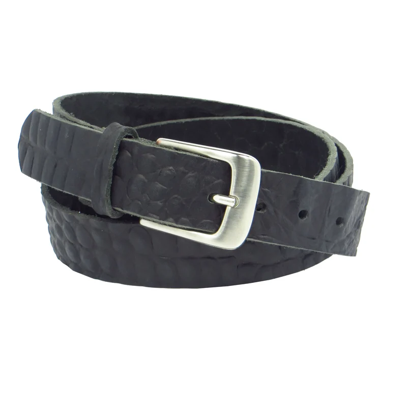 Ledergürtel 3 cm breit schwarz mit Krokoprägung Büffelleder