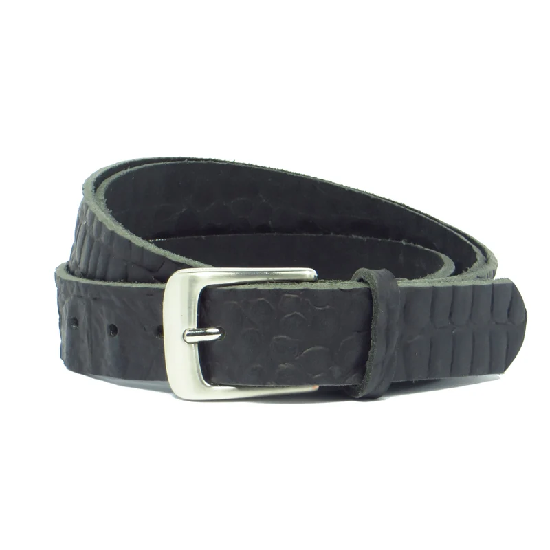 Ledergürtel 3 cm breit schwarz mit Krokoprägung Büffelleder