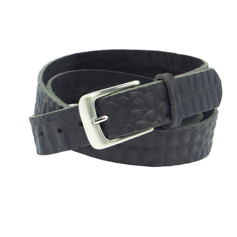 Ledergürtel 3 cm breit schwarz mit Krokoprägung Büffelleder
