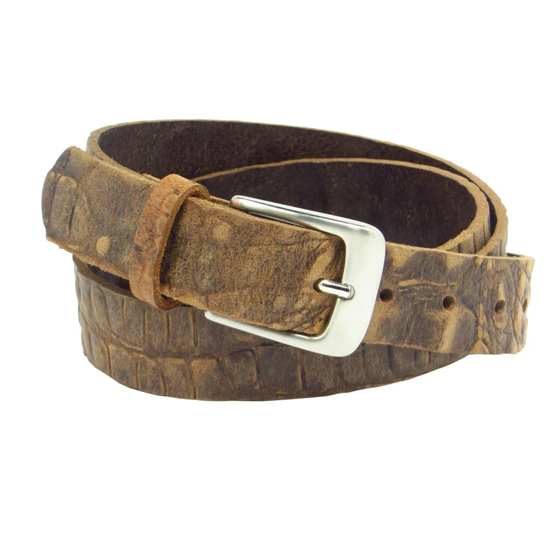 Ledergürtel 3 cm breit Büffelleder mit Kroko-Prägung braun
