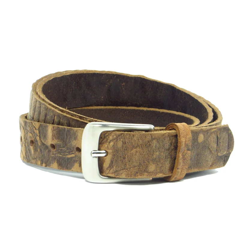 Ledergürtel 3 cm breit Büffelleder mit Kroko-Prägung braun