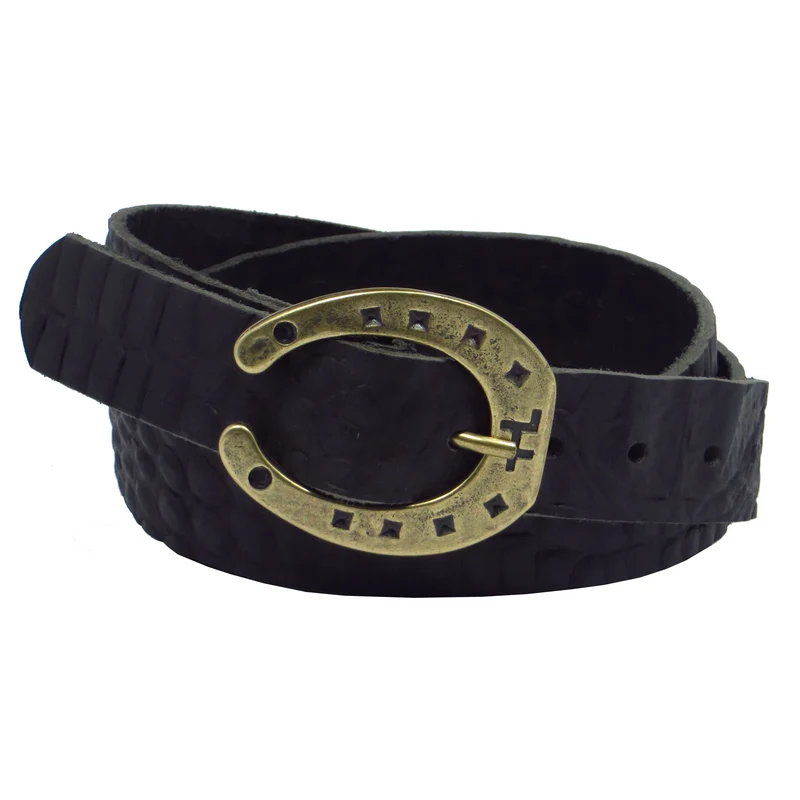 Ledergürtel 3 cm breit schwarz Büffelleder mit Hufeisenschnalle