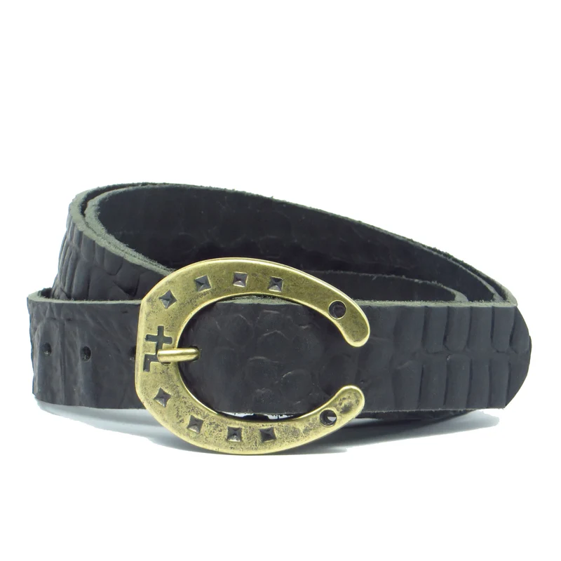 Ledergürtel 3 cm breit schwarz Büffelleder mit Hufeisenschnalle