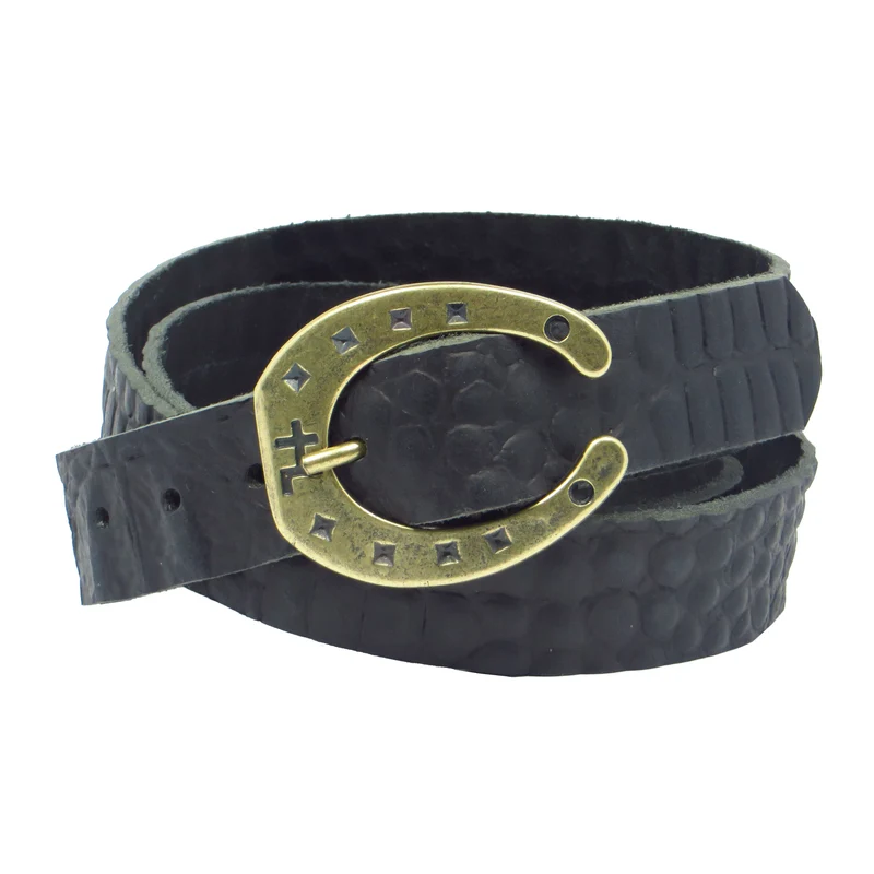 Ledergürtel 3 cm breit schwarz Büffelleder mit Hufeisenschnalle