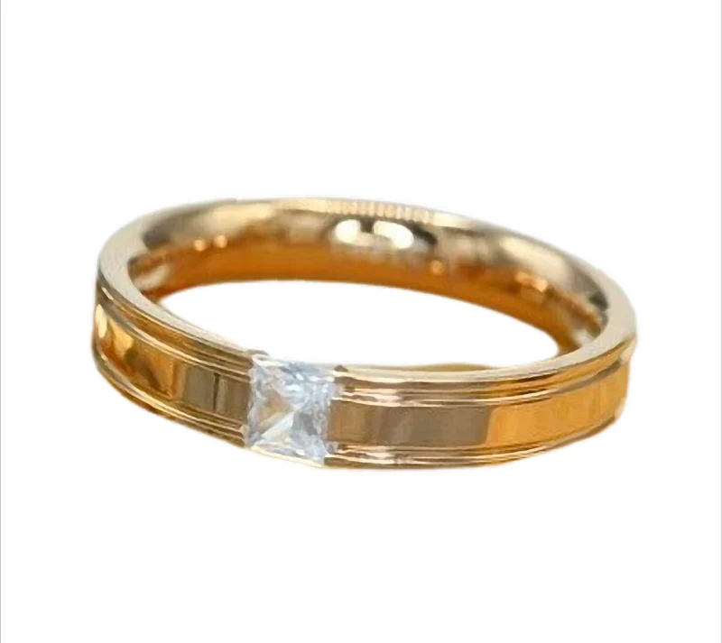 Rosé Crystal Slim Ring Bandring Partnerring Edelstahl mit Zirkonia, 4 mm breit