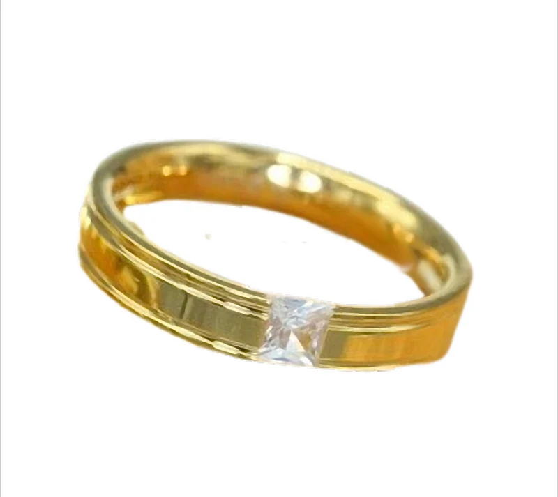 Golden Spark Slim Ring Bandring Partnerring Edelstahl mit Zirkonia, 4 mm breit