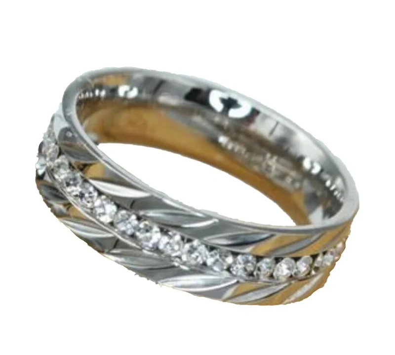 GLORIA Ring Fingerring Bandring Edelstahl mit Zirkoniasteinen