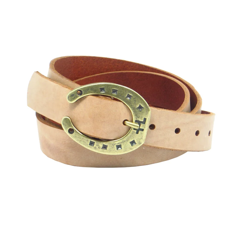 Ledergürtel 3 cm breit rosa/beige Rindsleder mit Hufeisenschnalle