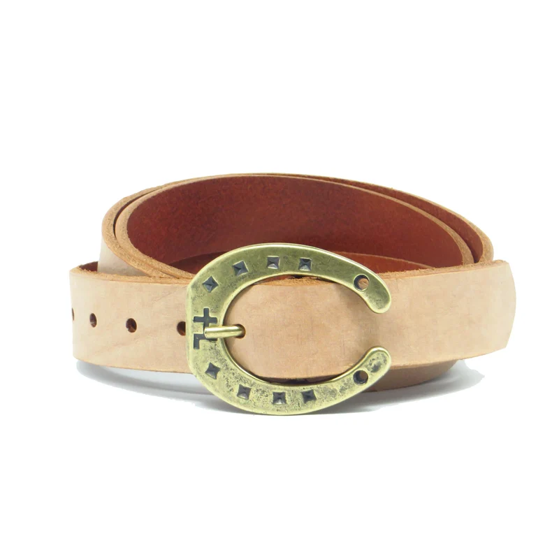 Ledergürtel 3 cm breit rosa/beige Rindsleder mit Hufeisenschnalle