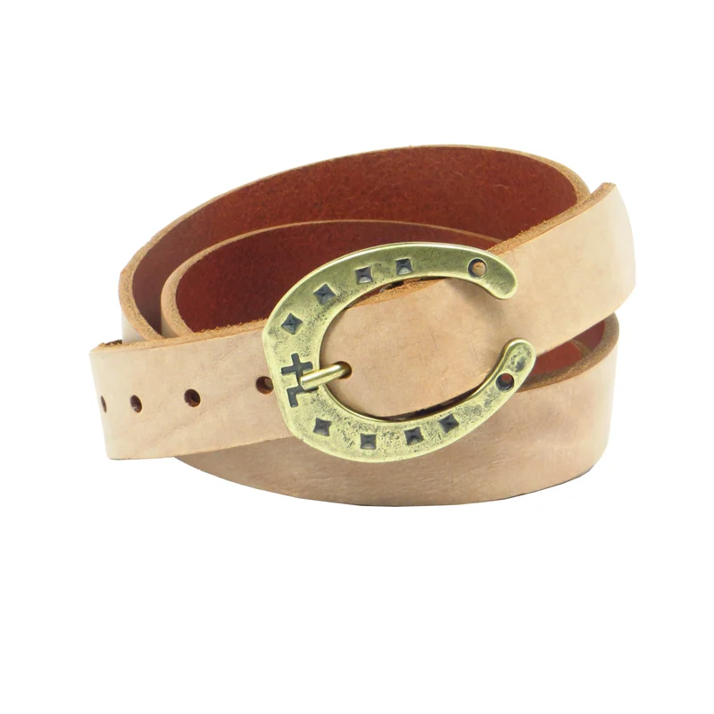 Ledergürtel 3 cm breit rosa/beige Rindsleder mit Hufeisenschnalle