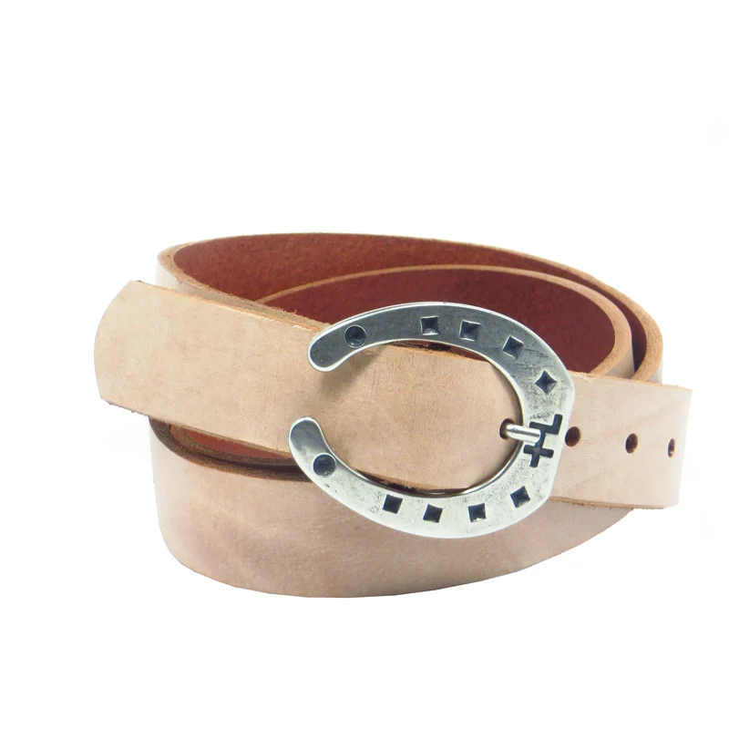 Ledergürtel 3 cm breit rosa/beige Rindsleder mit Hufeisenschnalle