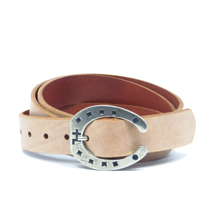 Ledergürtel 3 cm breit rosa/beige Rindsleder mit Hufeisenschnalle