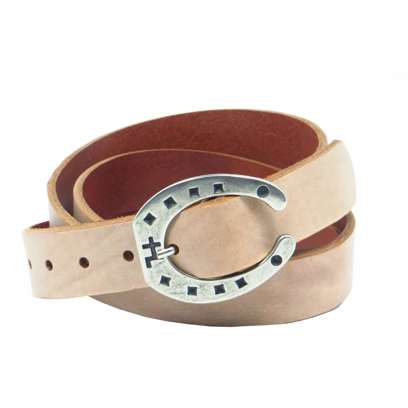 Ledergürtel 3 cm breit rosa/beige Rindsleder mit Hufeisenschnalle