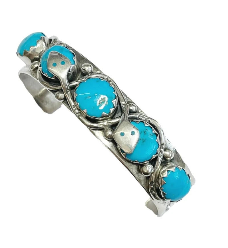 Snake 5 Türkise Armreif Armspange 925er Sterling Silber Handarbeit Navajo