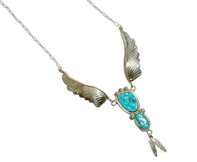 Holy Feathers Kette Collier 925er Silber mit Türkis Navajo Native American