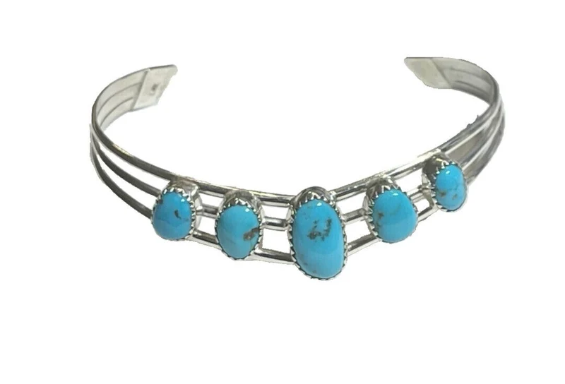 Armreif Armspange 925er Sterling Silber 5 Türkise Handarbeit Navajo