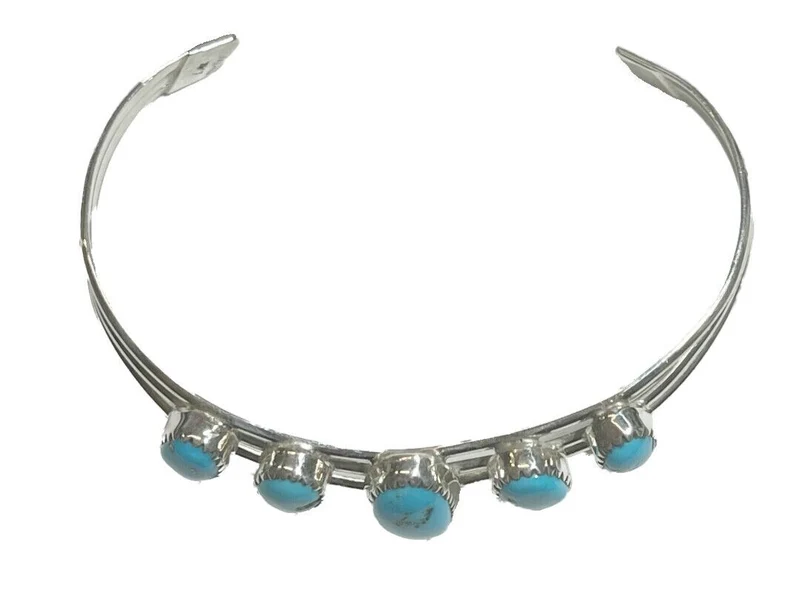 Armreif Armspange 925er Sterling Silber 5 Türkise Handarbeit Navajo