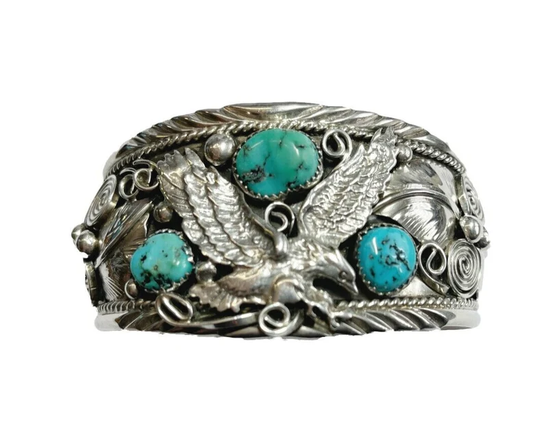 Armreif Armspange 925er Sterling Silber Türkis Navajo Elsie Allen Handarbeit