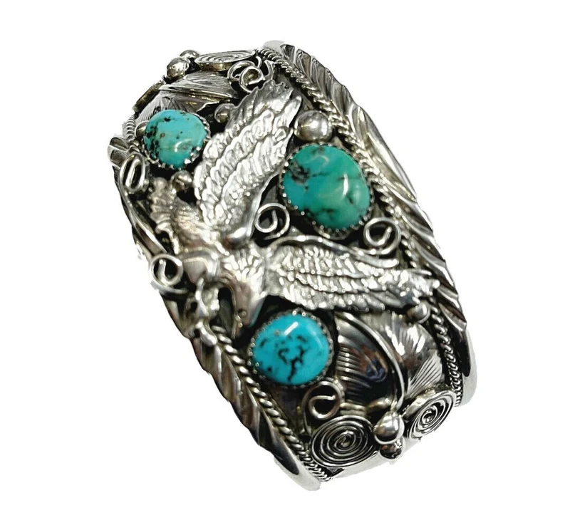 Armreif Armspange 925er Sterling Silber Türkis Navajo Elsie Allen Handarbeit