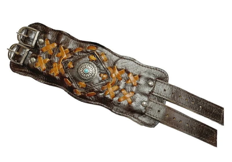 Echt Lederarmband Westernarmband BREIT braun mit Sicherheitsfach Concho