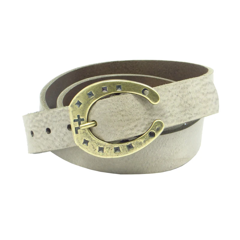 Ledergürtel 3 cm breit schlamm grau braun Rindsleder mit Hufeisenschnalle