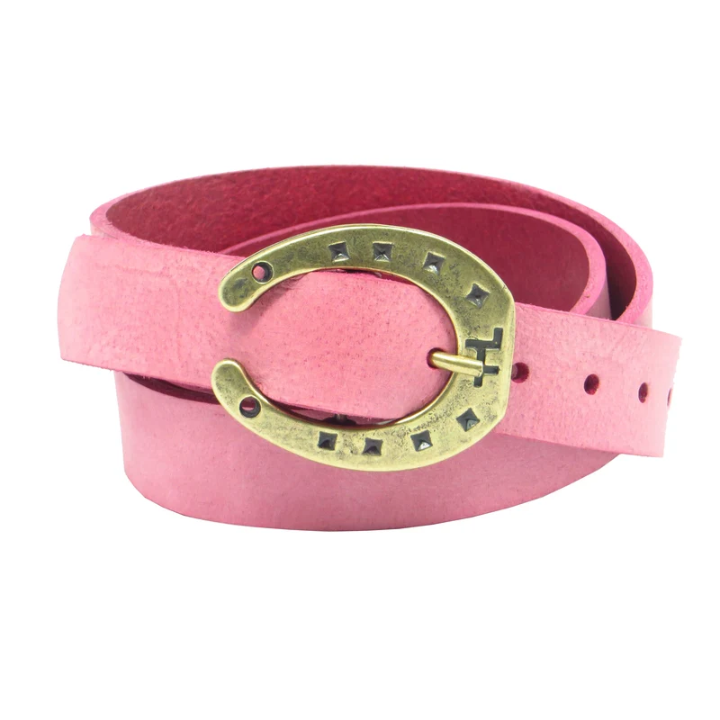 Ledergürtel 3 cm breit pink Rindsleder mit Hufeisenschnalle